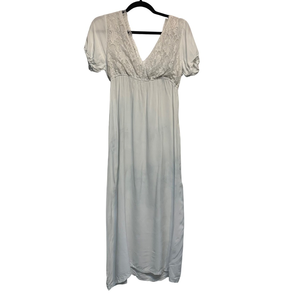 MUCARLAR Nightgown Med Gray Lace Empire Waist Maxi Dress Coquette Princess